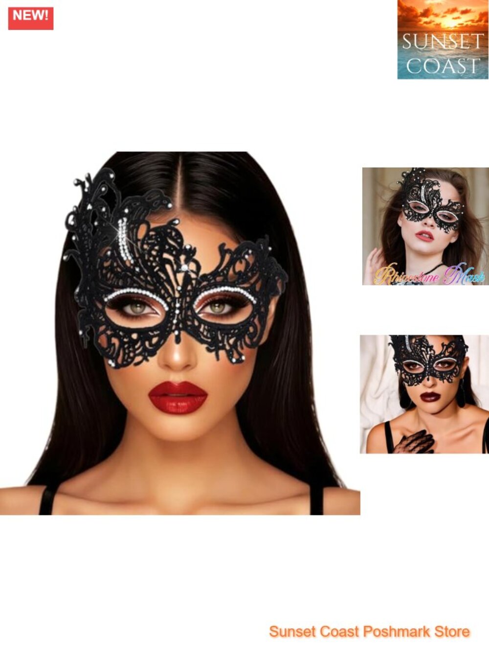 Rhinestone Lace Masquerade Mask Women Venetian Ball Costume Eye Mask